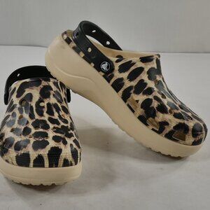 CROCS Baya Classic Platform Animal Print Leopard Clog Shoes Women's Size 10 EUC